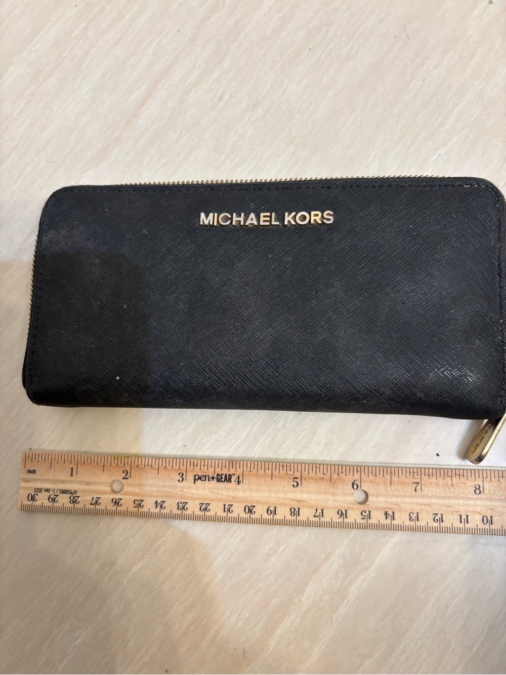 Michael Kors Black Saffiano Zip-Around Wallet with Gold Logo